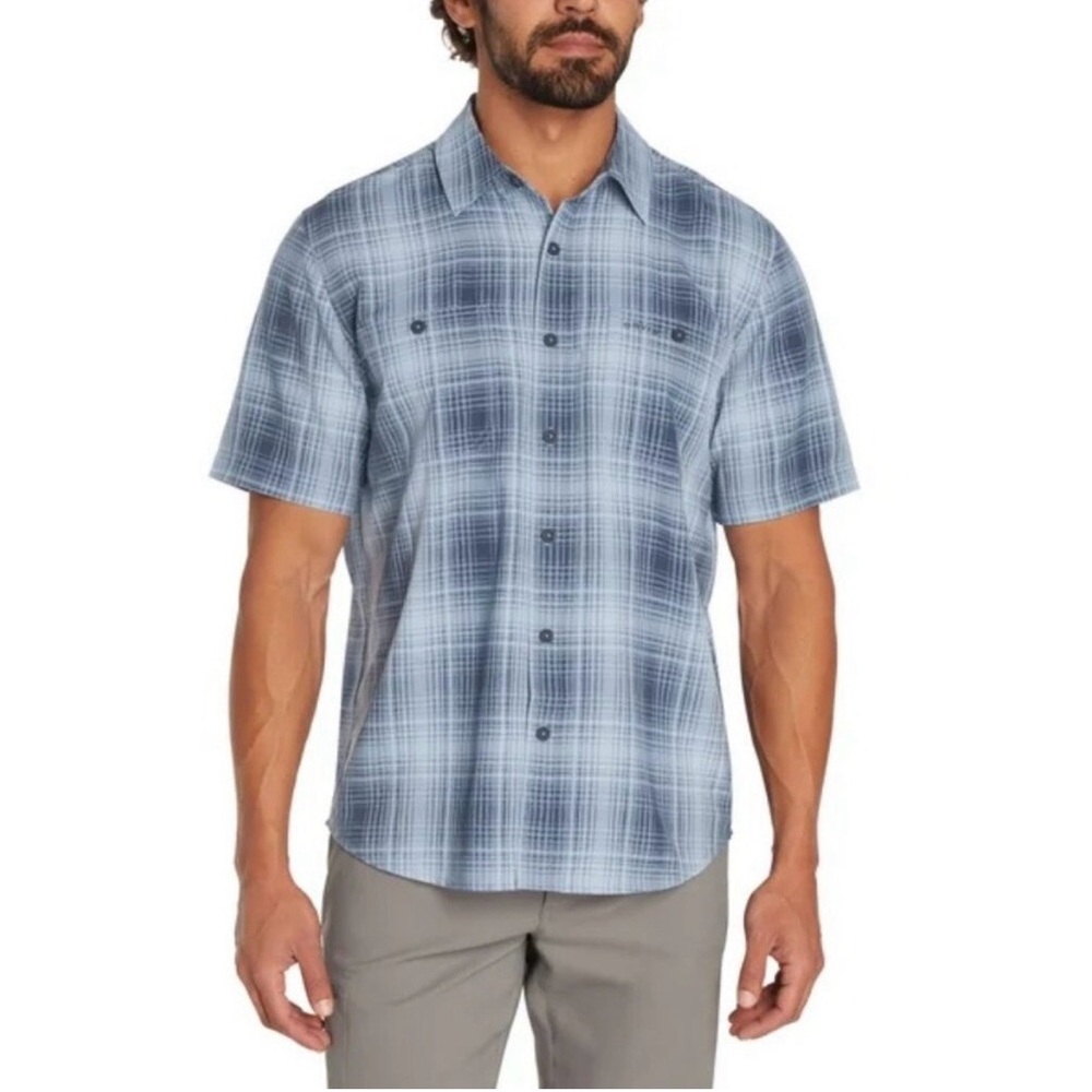 Orvis Men's Short Sleeve Woven Tech Shirt Blue, Stretch, UPF 30, Size XL